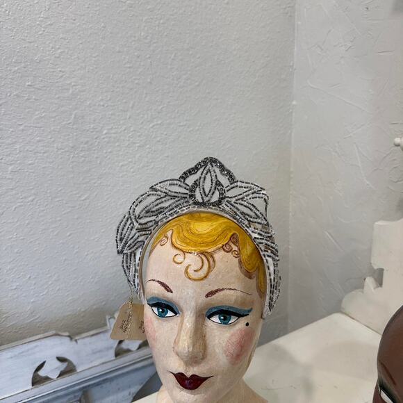 Vintage Beaded Tiara Headband — Silver & Clear Seed Beads Rare - Picture 3 of 3